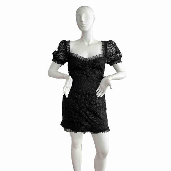 Lulus Dress Women XL Black Delightful Date Embroidered Ruffle Mini - Picture 5 of 13